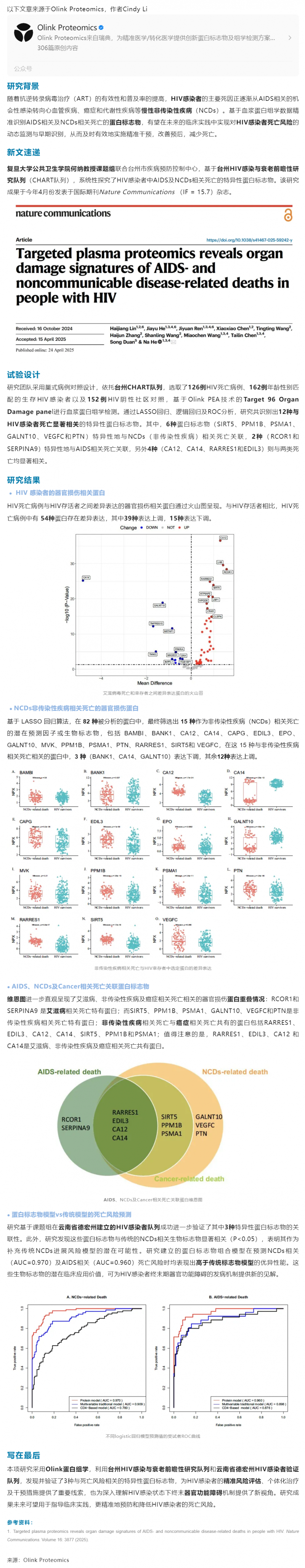中國聲音 | 復旦公衛團隊通過 Olink 蛋白組學隊列研究揭示 HIV 感染死亡風險標志物